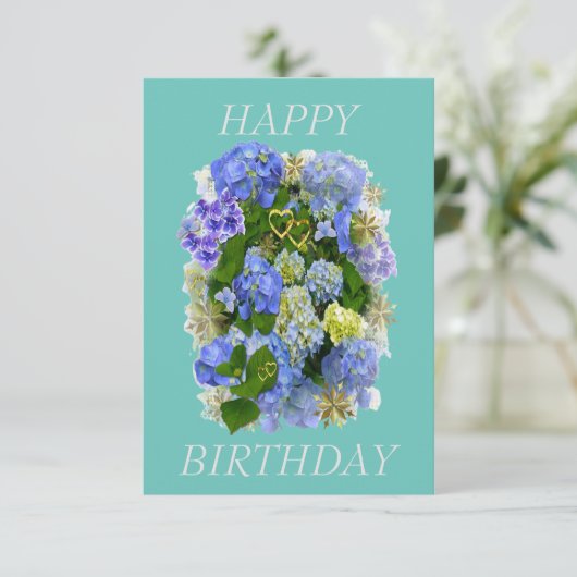CARTE HYDRANGEA FLEURS JOYEUX ANNIVERSAIRE (Debout devant)
