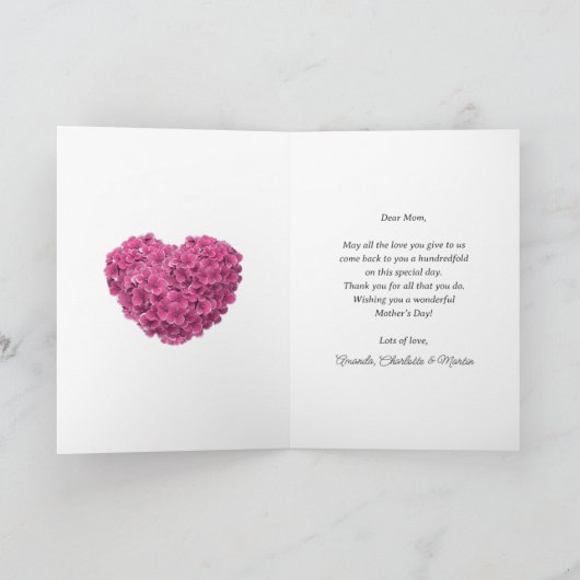 Carte Hydrangea rose Rustique dentelle Bleu Fête des Mèr (Intérieur)