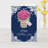 Carte Hydrangea rose Rustique dentelle Bleu Fête des Mèr (Fleur jaune)