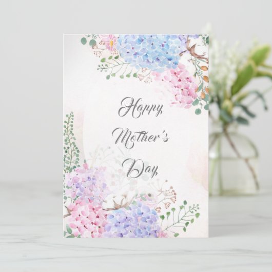 carte hydrangée de jour de mère heureuse (Debout devant)