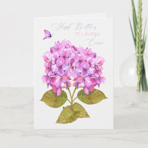 Carte Hydrangée et papillon d'anniversaire de Cousin fém