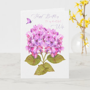 Carte Hydrangée et papillon d'anniversaire de la femme