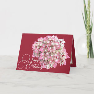 Carte Hydrangée rose/blanc fond blanc Joyeux anniversair