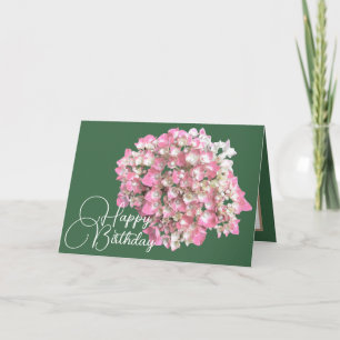 Carte Hydrangée rose/blanc Vert arrière-plan Joyeux anni