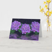 Carte Hydrangée violette et gouttes de pluie Penser à vo (Fleur jaune)