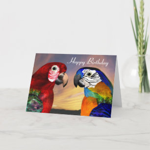 Carte HYPER PARROTS / ARA ROUGE ET BLEU Joyeux anniversa