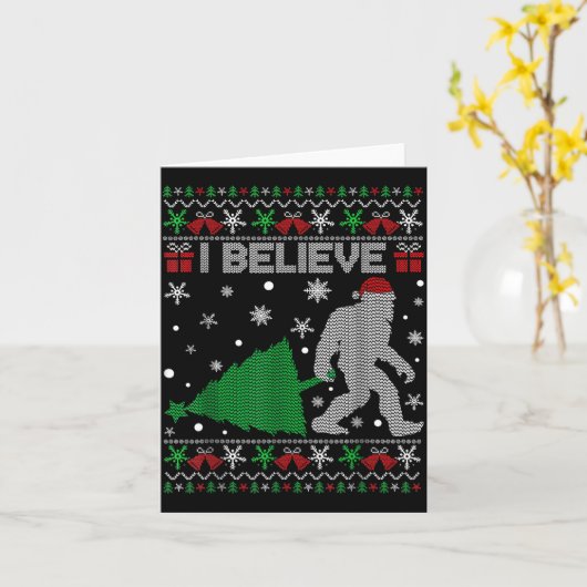 Carte I Believe Big Foot Sasquatch Christmas  (Fleur jaune)