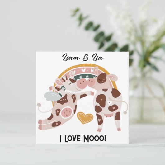 Carte I Looo Mooo Cute Cow Customisé Cadeau Lui (Debout devant)