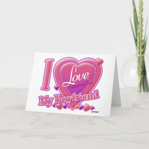 Carte I Love My Boyfriend rose/violet - coeurs