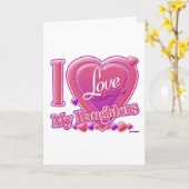 Carte I Love My Daughters rose/violet - coeur (Fleur jaune)