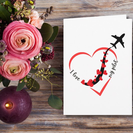Carte I love My Pilot Heart & Airplane Romantic Simple 