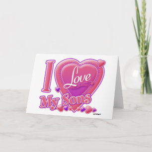 Carte I Love My Sons rose/violet - coeur