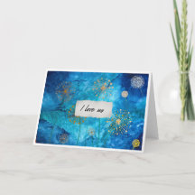 I Love Us Blue Watercolour Gold Floral Card
