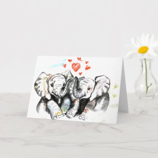 Carte I Love You Card Elephants Amour romantique (Petite plante)