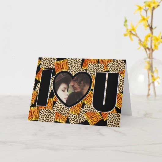 Carte I Love You Custom Photos Leopard and Tiger Print (Fleur jaune)
