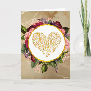 Carte I Love You Fancy Golden Ornate Heart Valentine