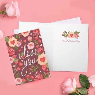 Carte I Love You Heureuse Sainte-Valentin Floral Aquarel