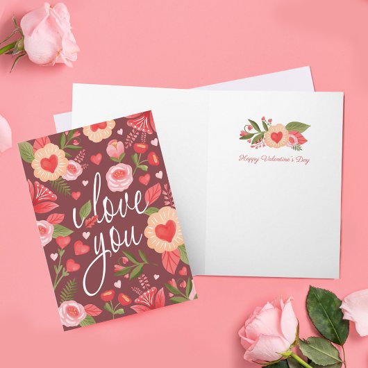 Carte I Love You Heureuse Sainte-Valentin Floral Aquarel