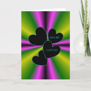 Carte I LOVE YOU -Kiss me - Black Heart sur violet vert