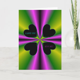 Carte I LOVE YOU -Kiss me - Black Heart sur violet vert