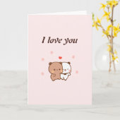 Carte I Love You, mignon dessin de couple (Fleur jaune)