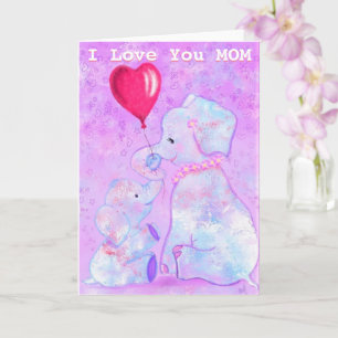 Carte I Love You Mom Card Elephant Mom and Baby