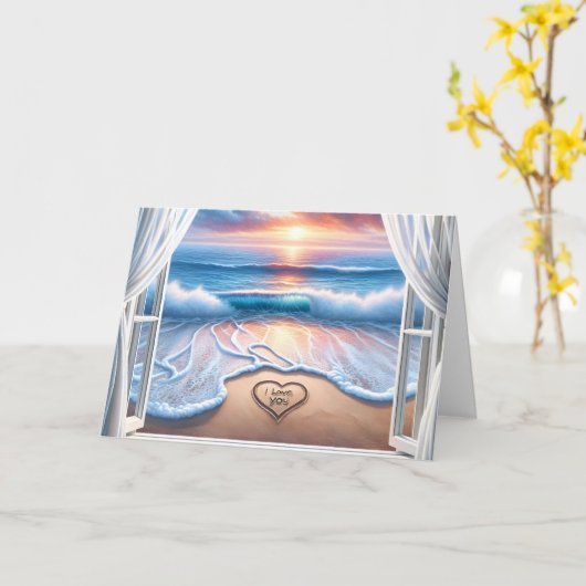 Carte I Love You Text In Beach Sand for Anniversary (Fleur jaune)