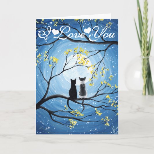 Carte I Love You Whimsical Moon with Cats (Devant)