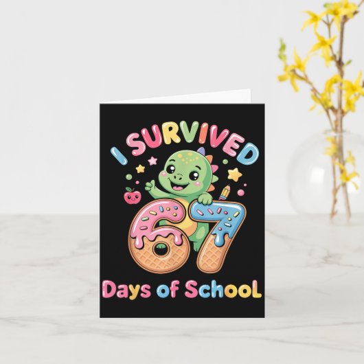 Carte I Survived 67 Days Of School Ice Cream Drip Dino R (Fleur jaune)