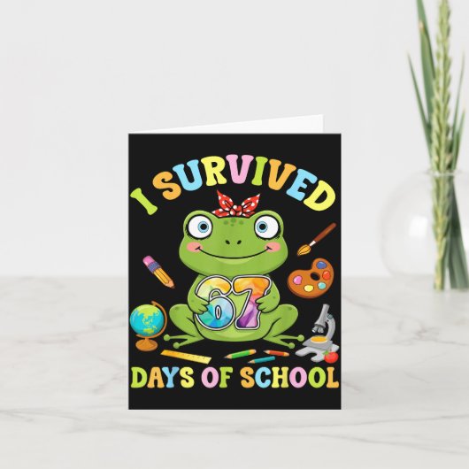 Carte I Survived Six Seven Days Of School Cute Frog Stud (Devant)