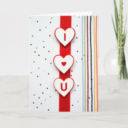 Carte « I ♥️ U » à pois et rayures (Devant)
