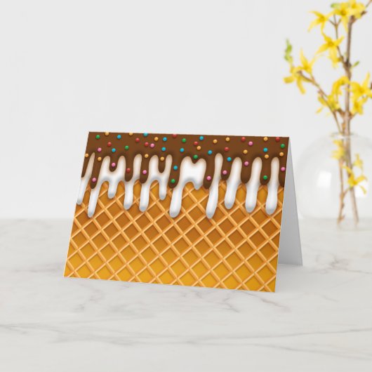 Carte Ice Cream Drip Gaufle Cone Chocolate And Vanilla (Fleur jaune)