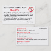 Carte ICE et restaurant de l'allergie aux arachide (Devant / Derrière)
