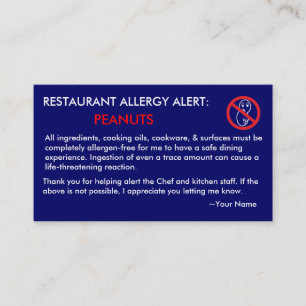 Carte ICE pour le restaurant de l'allergie aux ara