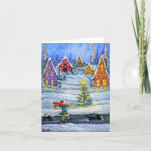Carte "Ice Slider" Winter holiday card with cats.
