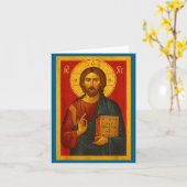 Carte Icône orthodoxe de Jésus-Christ Pantocrator  (Fleur jaune)