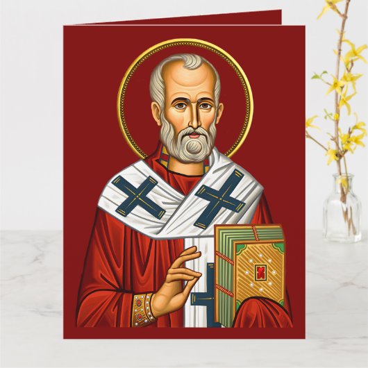 Carte Icône orthodoxe Saint Nicolas 04 (Fleur jaune)