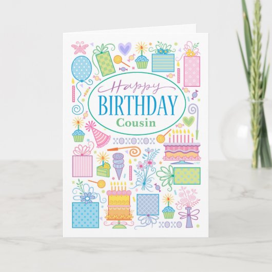 Carte Icônes Anniversaire Cousin Bright Pastel (Devant)