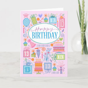 Carte Icônes Pastel Lumineuses Du 13E Anniversaire Sur C