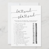 Carte Il A Dit Qu'Elle A Dit Fête des mariées Game (Devant)