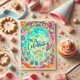 Carte Il est temps de célébrer les Coeurs Whimsical colo