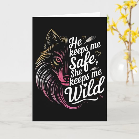 Carte Il me garde en sécurité Elle me garde Loup Art Ama (Fleur jaune)