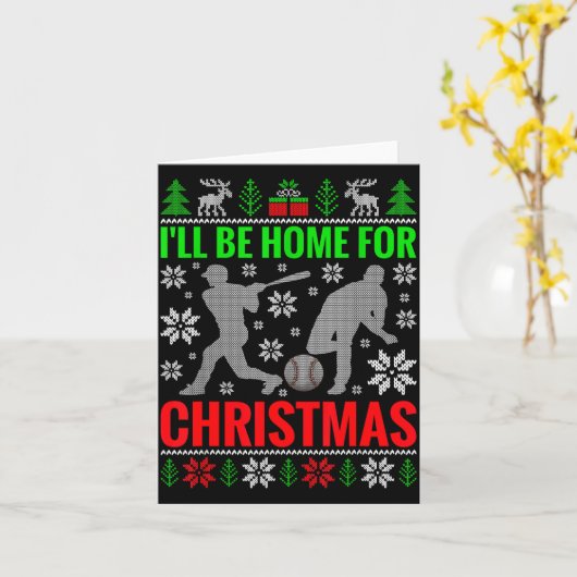 Carte I'll Be Home For Christmas Baseball Funny Xmas (Fleur jaune)