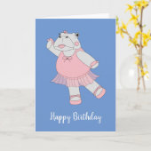 Carte illusima Ballerina Hippo Bleu Anniversaire (Fleur jaune)