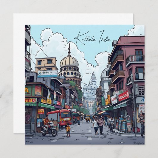 Carte Illustration Ai de Calcutta, Inde (Devant / Derrière)