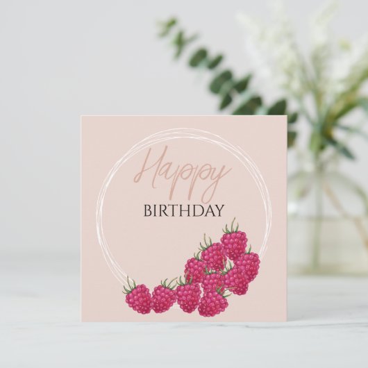 Carte Illustration aquarelle de framboises (Debout devant)