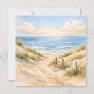 Carte Illustration aquarelle de plage de sable et d'océa