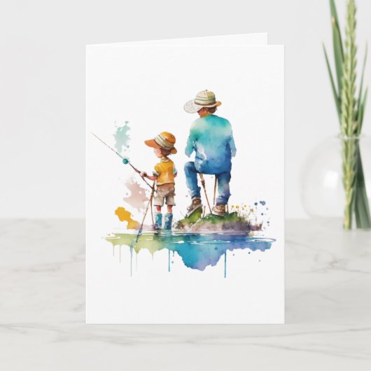 Carte Illustration aquarelle d'un père et de son fils Ar (Devant)