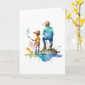 Carte Illustration aquarelle d'un père et de son fils Ar (Fleur jaune)
