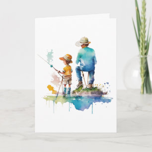Carte Illustration aquarelle d'un père et d'un fils en a